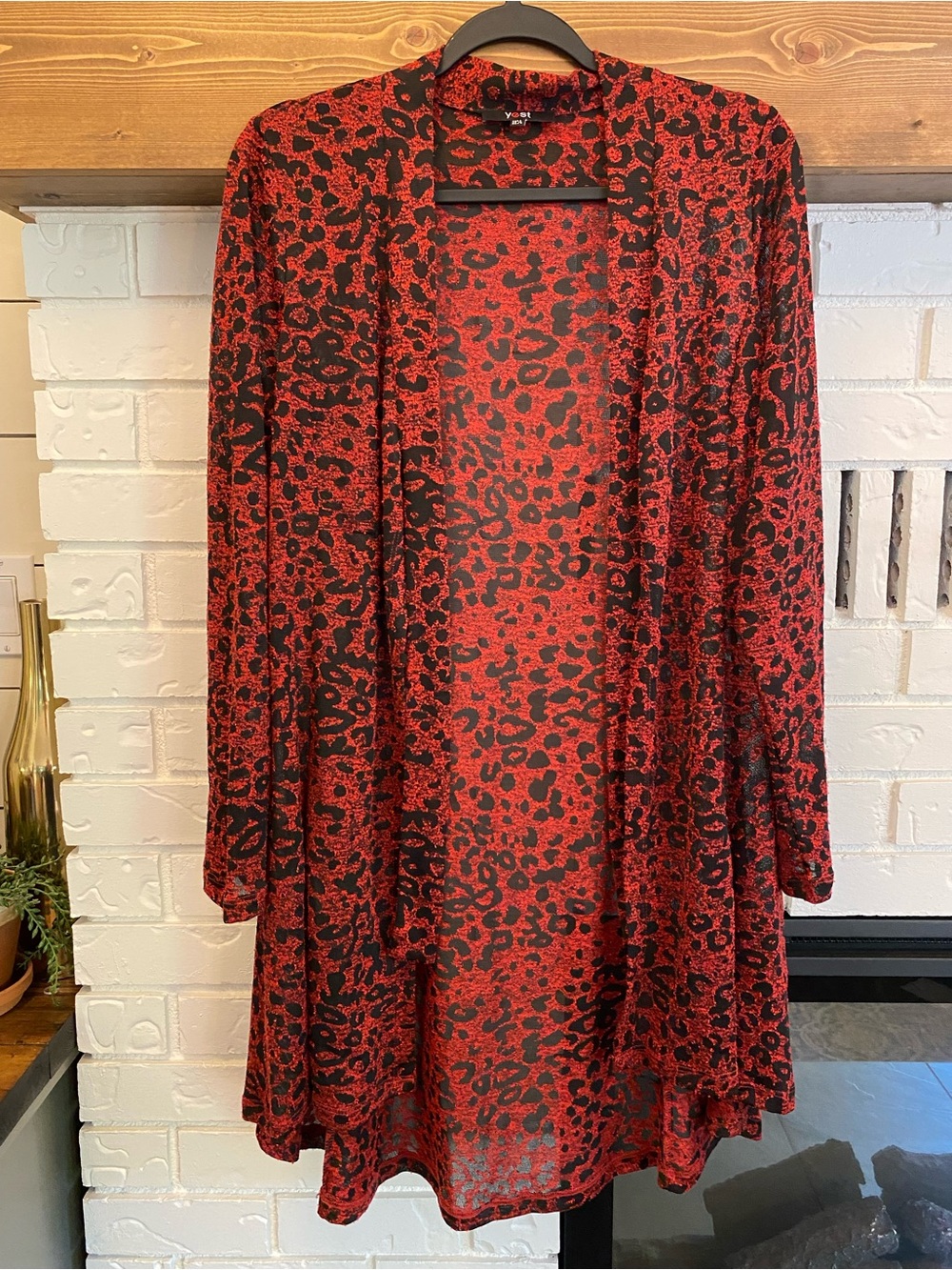 Yest Red & Black Sheer Leopard Print Open Front Cardigan Size 6